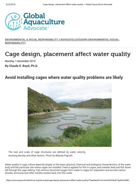 Cage design, placement affect water quality .